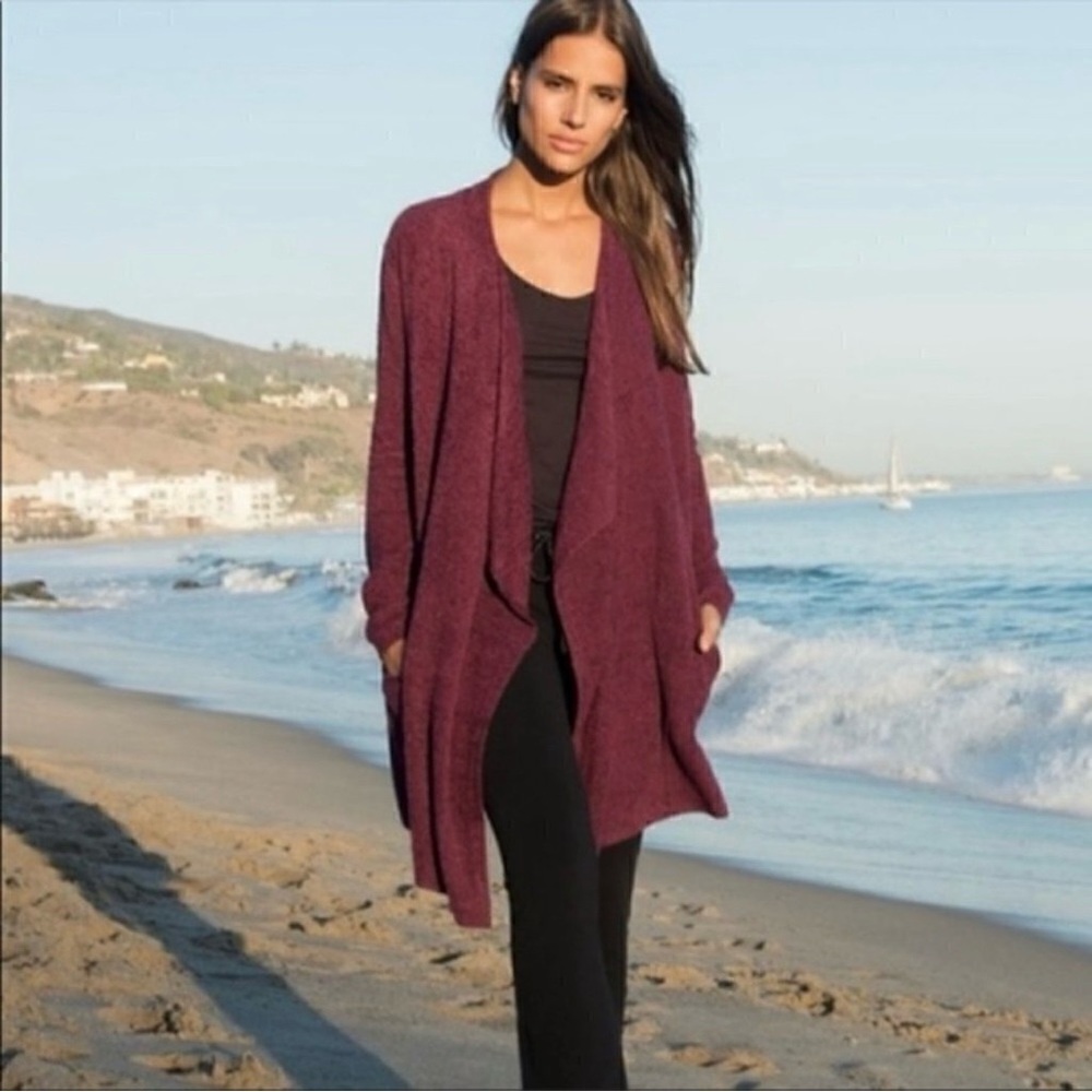 ✨ Barefoot Dreams ✨ Cozy Chic Lite Ribbed Island Wrap Cardigan Dark Sienna S / M
